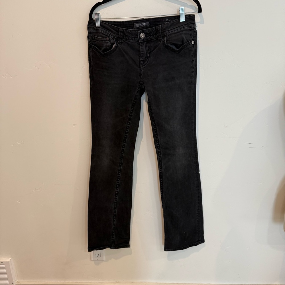 Mek Denim Women's Slim Boot Leg Black Jeans 28 Long Casual Grunge Rocker Lowrise